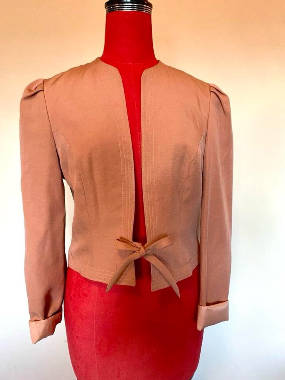 Vintage Silk Blush Pink Tie-Front Jacket
